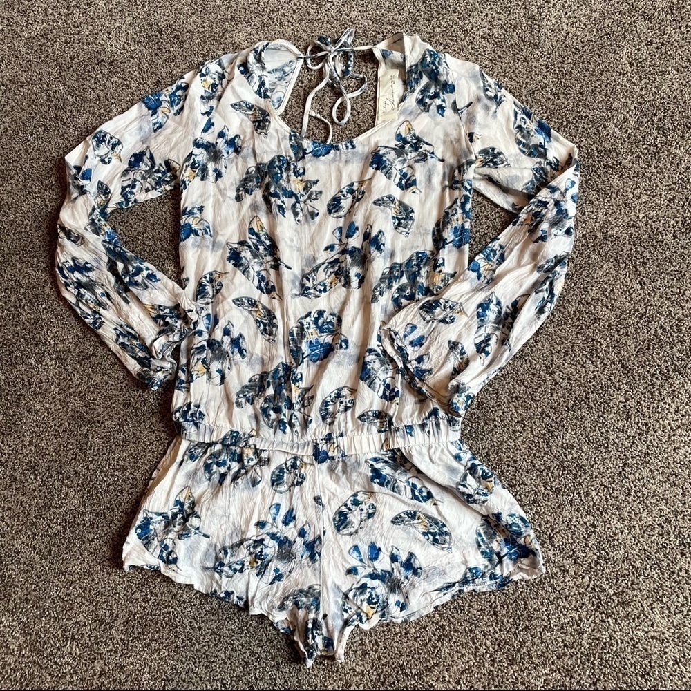 Vintage Havana Long Sleeve Feather Shorts Romper Small